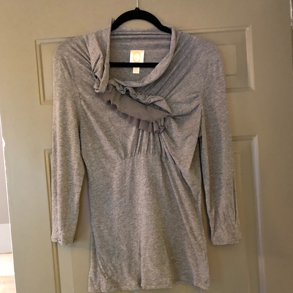 Mixed fabric ruffle 3/4 length sleeve tee